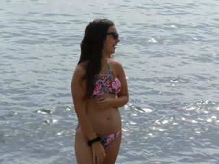 Emily on the Beach in Barcelona