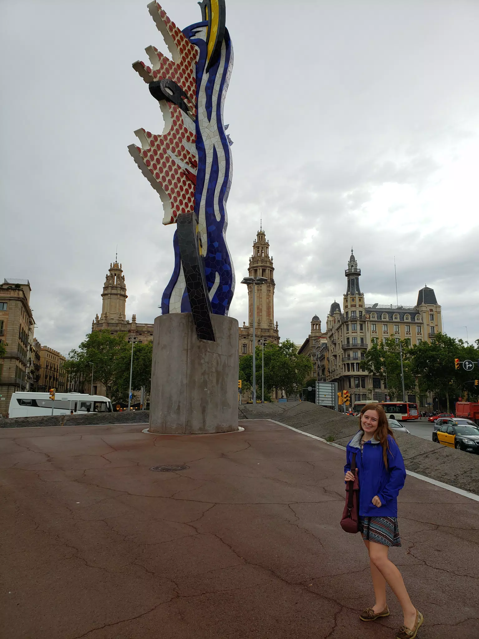 Madeline with Sculpture in Barcelona