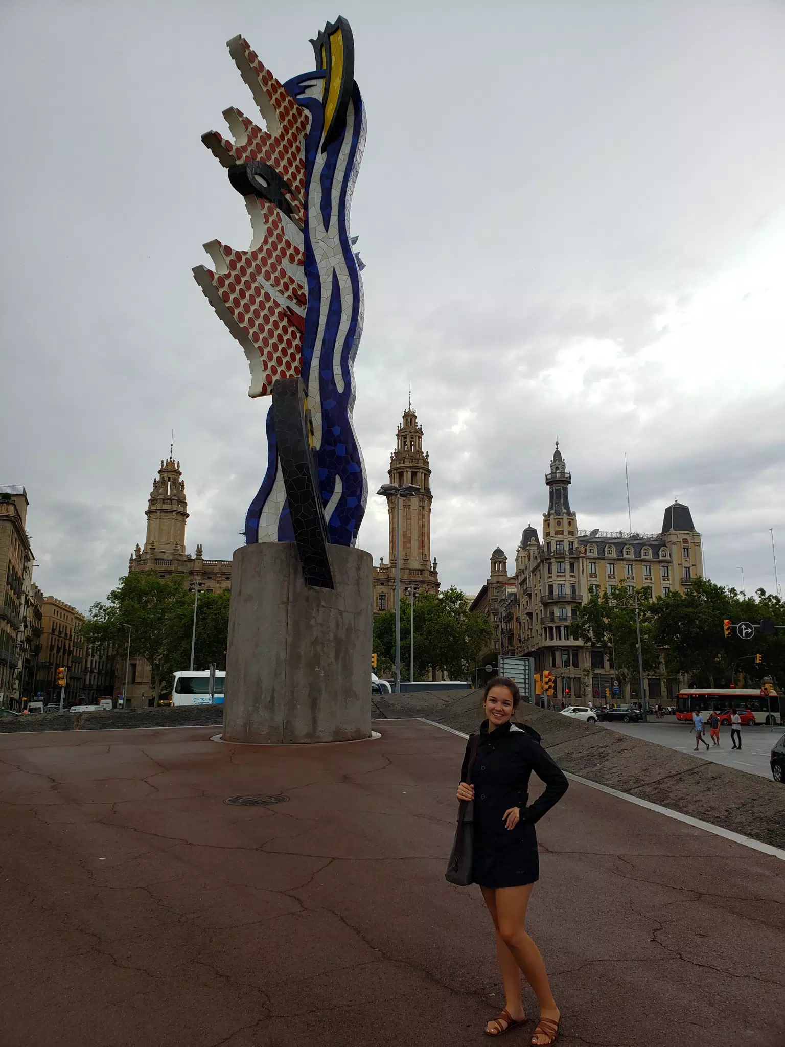 Emily with Sculpture in Barcelona