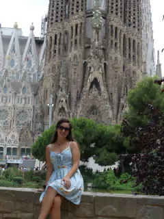 Emily in Dress at the Sagrada Familia in Barcelona