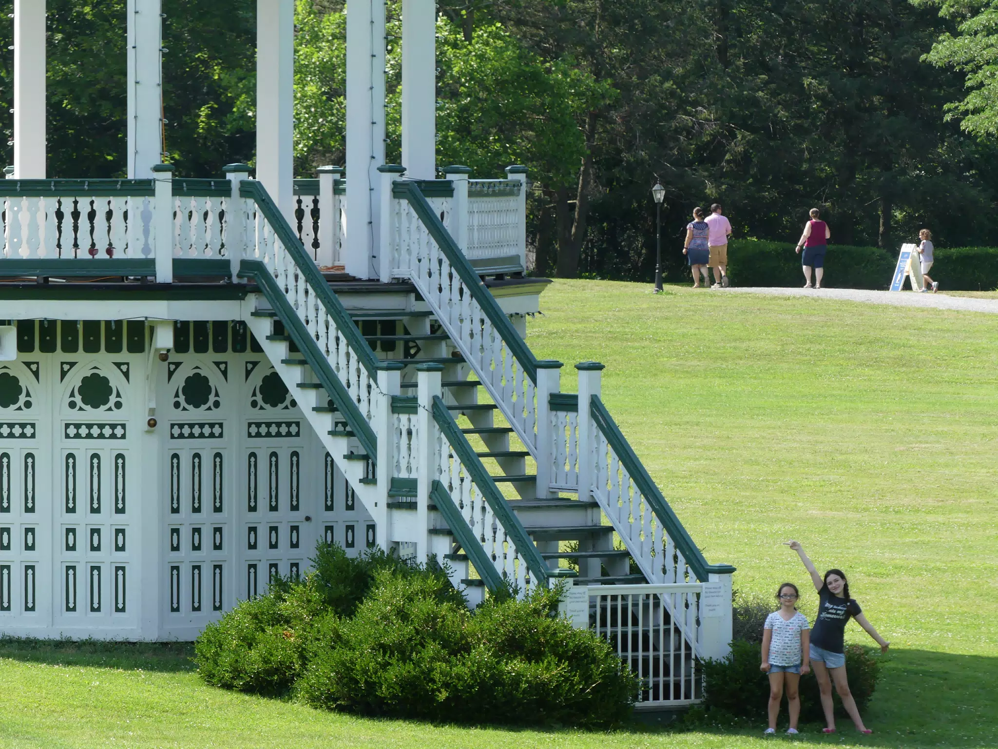 Luciana and Liesl Posing at the Gazebo at the Genesee Country Village Museum