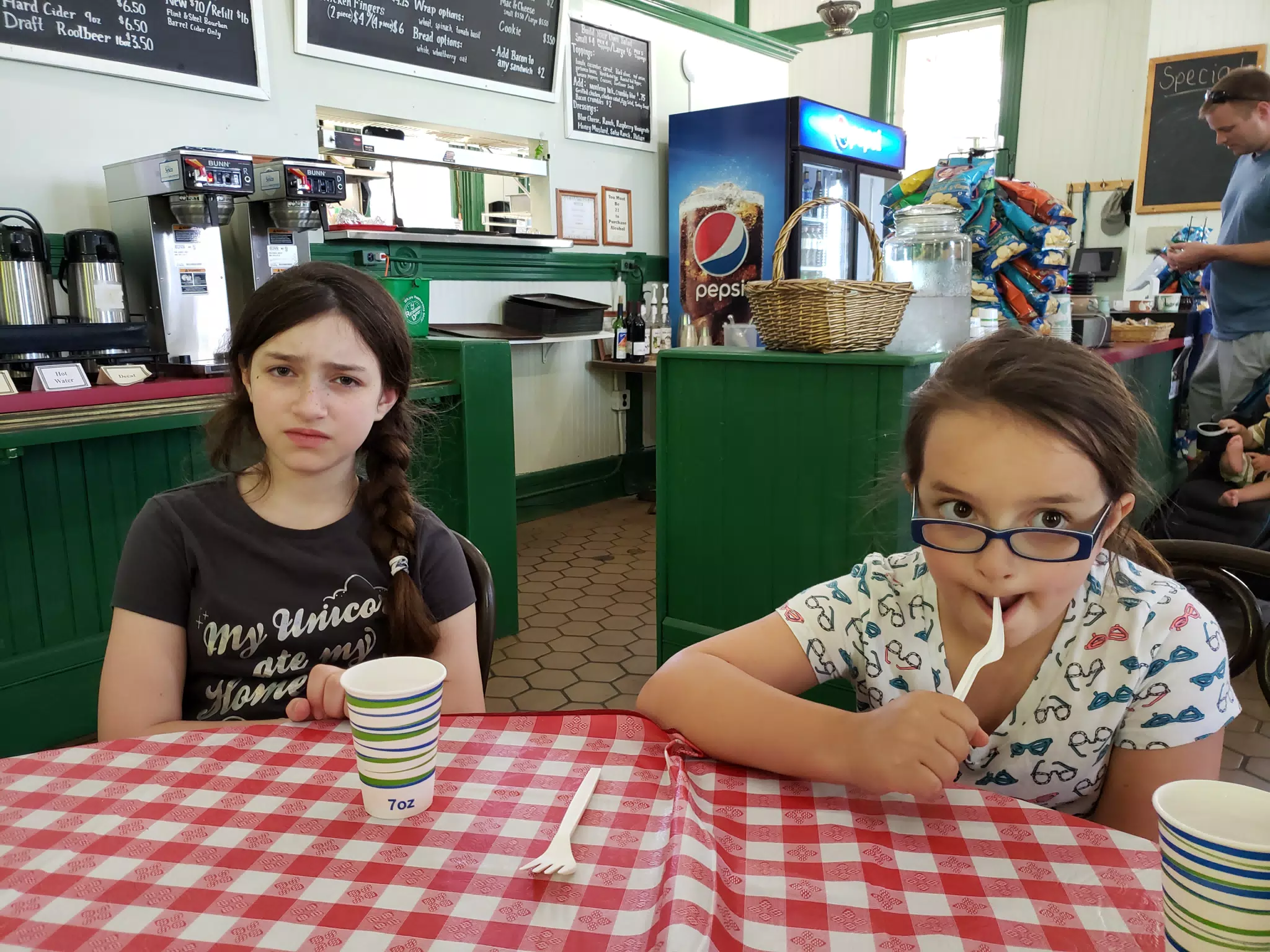 Liesl and Luciana Waiting for Mac and Cheese at the Genesee Country Village Museum