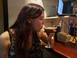 Rachel with an Espresso Martini at Bar Republika