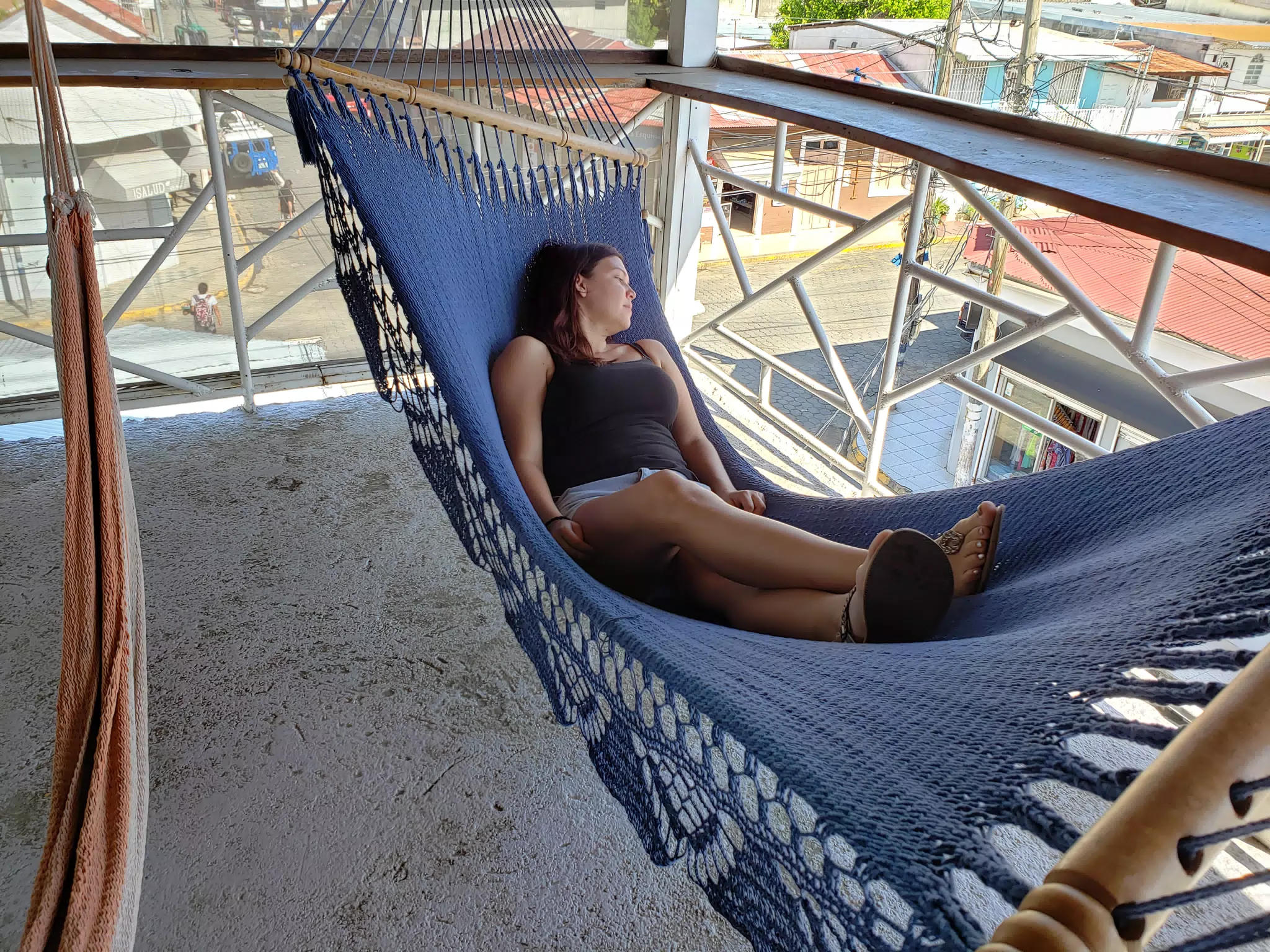 Rachel in Hammock at El Barrio Cafe Hotel