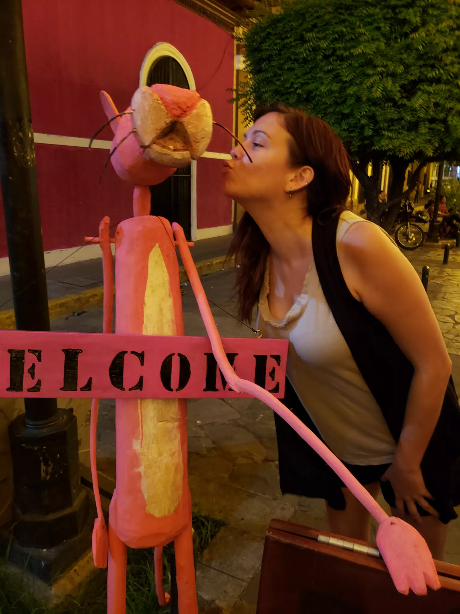 Rachel Kissing the Pink Panther