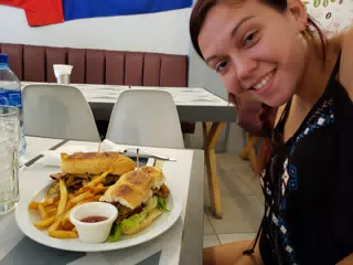 Rachel with the Chicken Pesto Sandwich