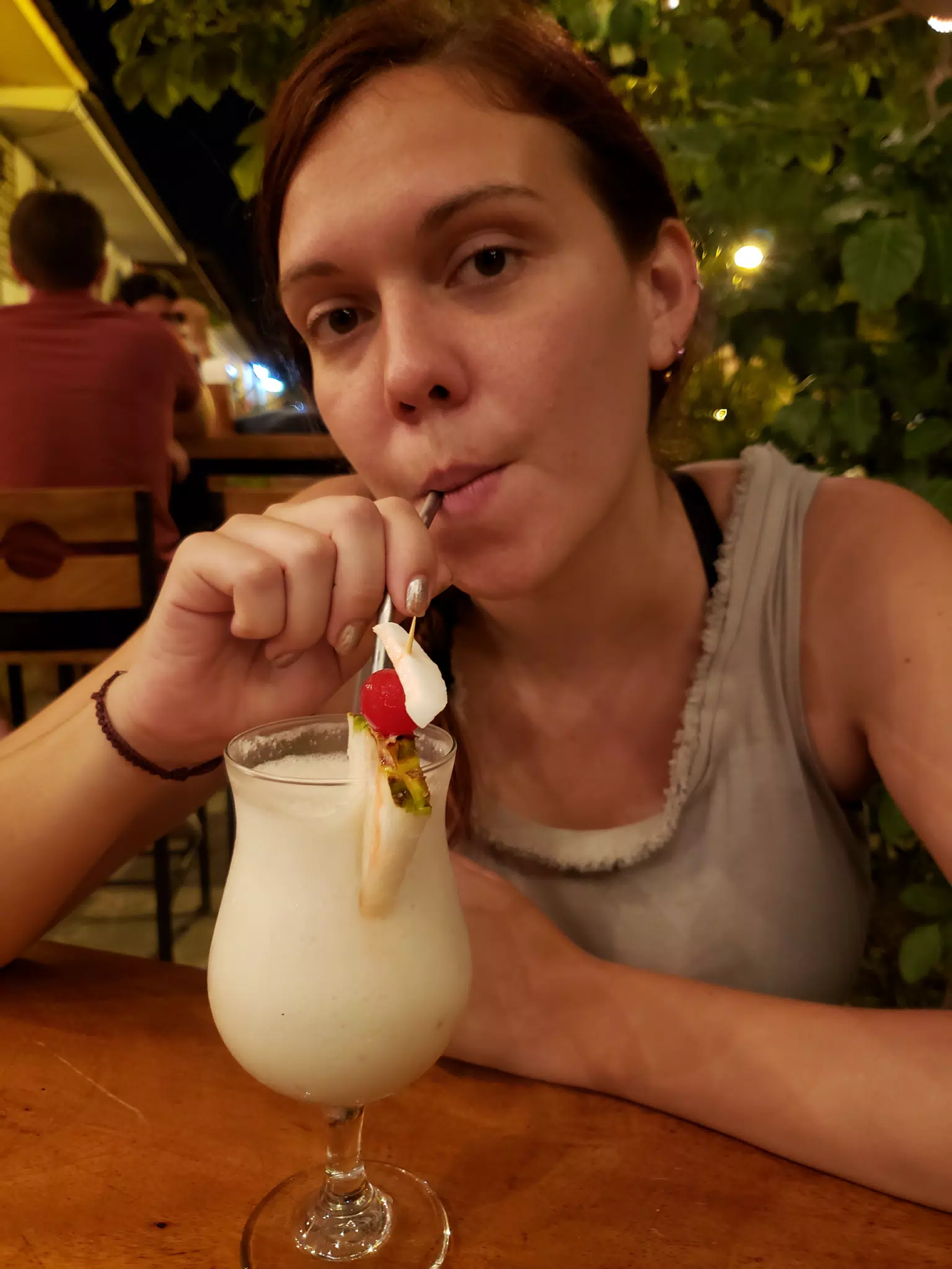 Rachel with a Pina Colada at Boca Nero Granada