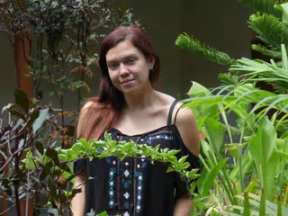 Rachel Posing in Garden in Granada, Nicaragua