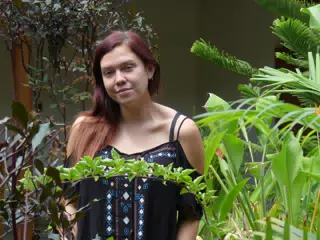 Rachel Posing in Garden in Granada, Nicaragua