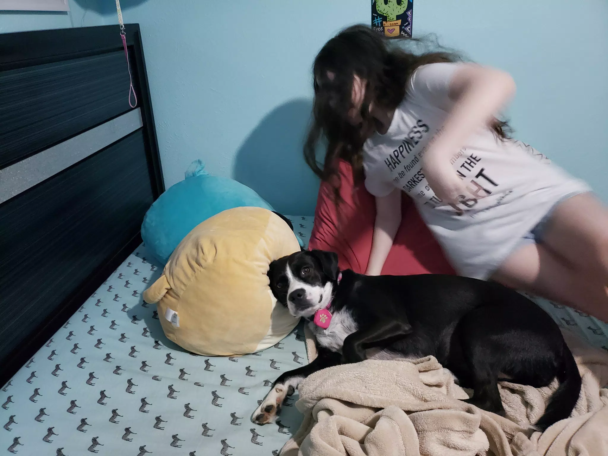 Liesl Hopping Onto Bed with Mia