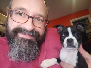 Scott and Baby Clive, Eight Week Old Boston Terrier