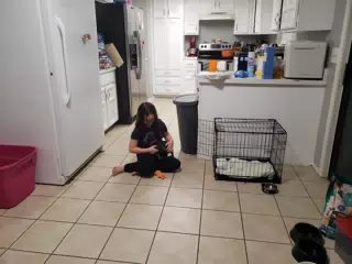 Luciana and Clive on the Kitchen Floor