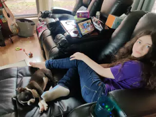 Liesl in Chair with Clive