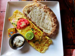 Omelette and Toast Flat Lay
