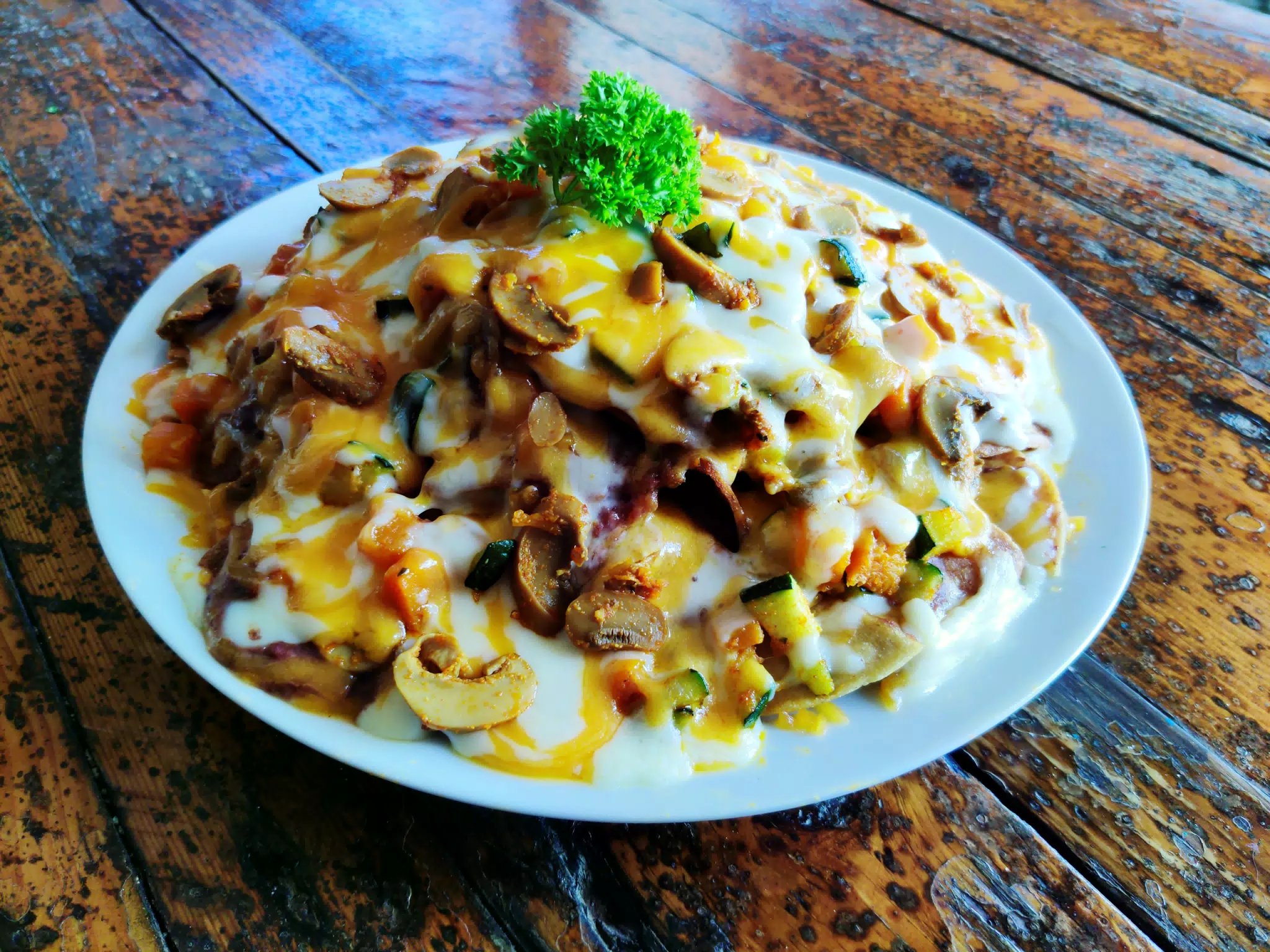 Veggie Nachos with Cheese and Mushrooms