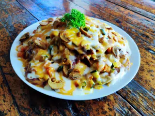 Veggie Nachos with Cheese and Mushrooms