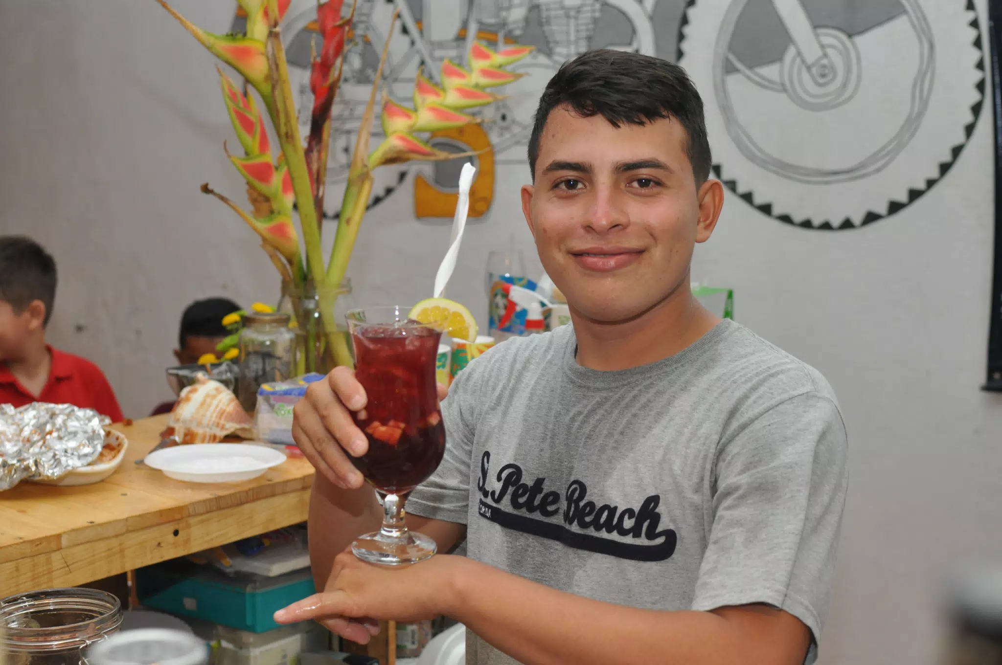Bartender with Sangria at the SImple Beach Lodge Party