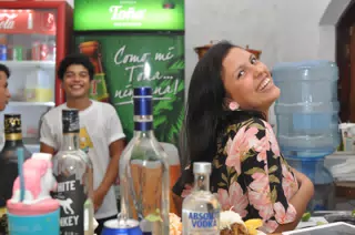 Ingrid Laughing at Bar