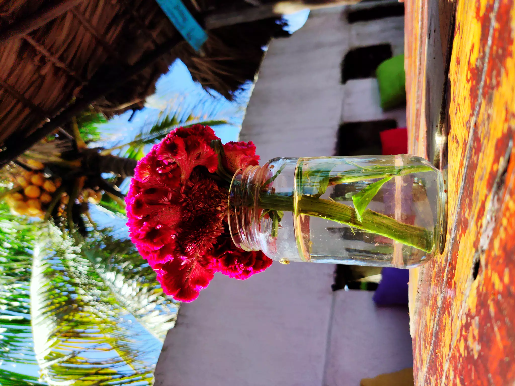Flowers on Table in Beach Restaurant