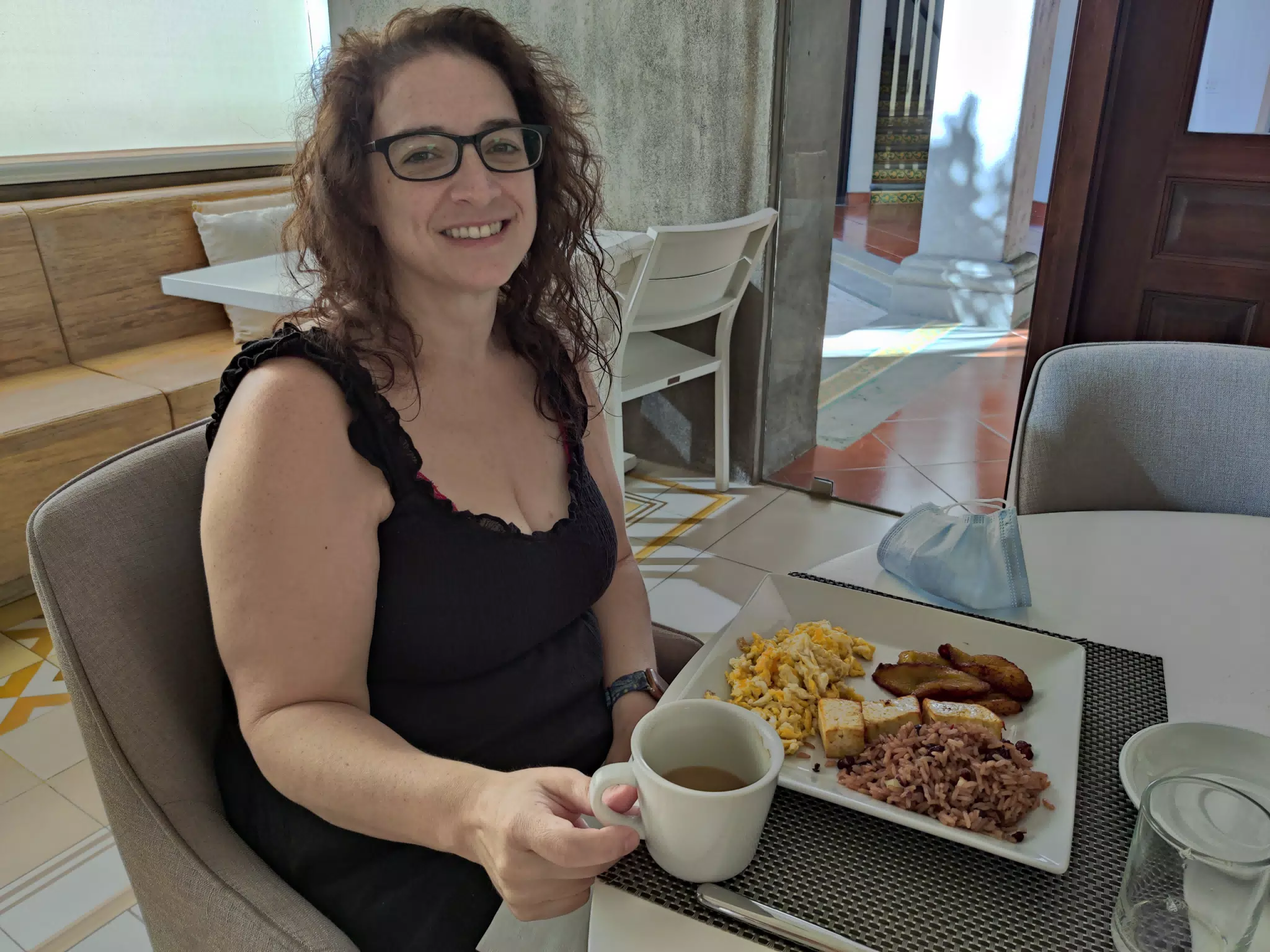 Dominica Having Breakfast at the Hotel Los Portales