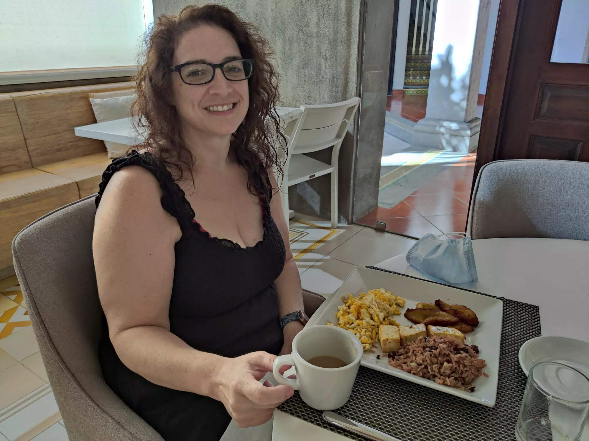 Dominica Having Breakfast at the Hotel Los Portales