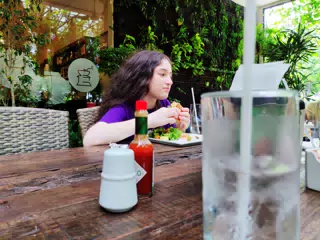 Liesl with Smoked Salmon Sandwich at Molino in Managua