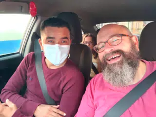 Leo, Luciana and Scott in the Taxi