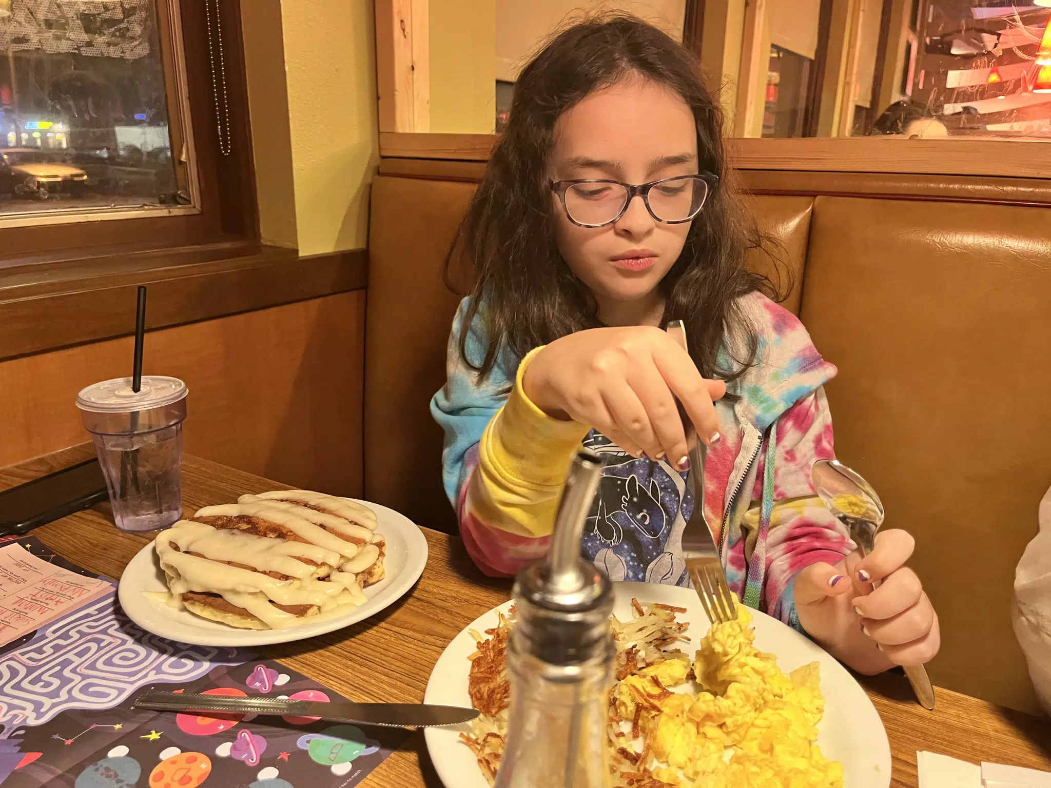 Luciana Eating at Denny's in Geneseo