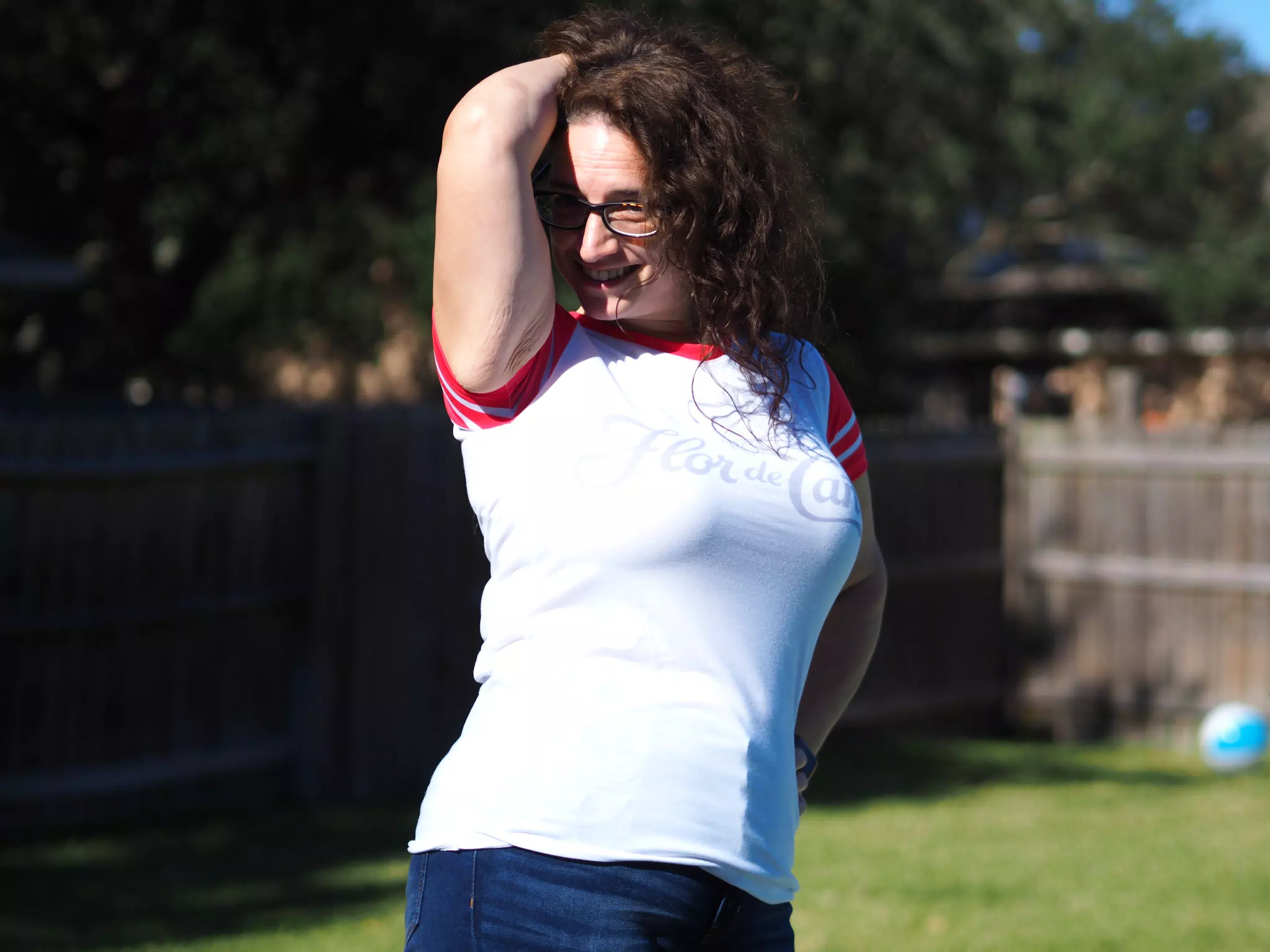 Dominica Posing in Flor de Cana Shirt