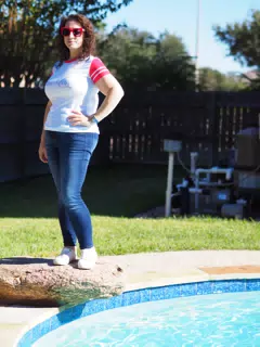 Dominica in Jeans Modeling by Swimming Pool