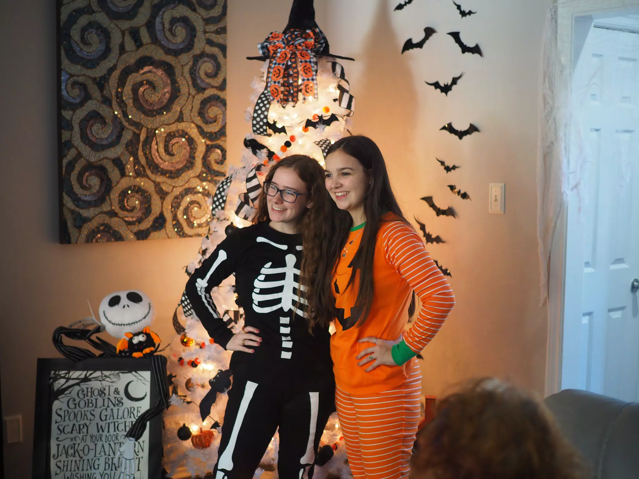 Madeline & Emily w Dogs in Halloween Pajama Photoshoot