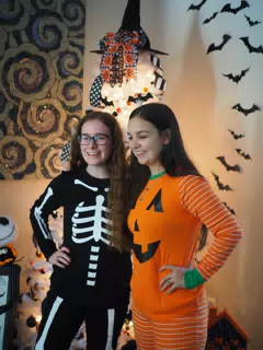 Madeline & Emily w Dogs in Halloween Pajama Photoshoot