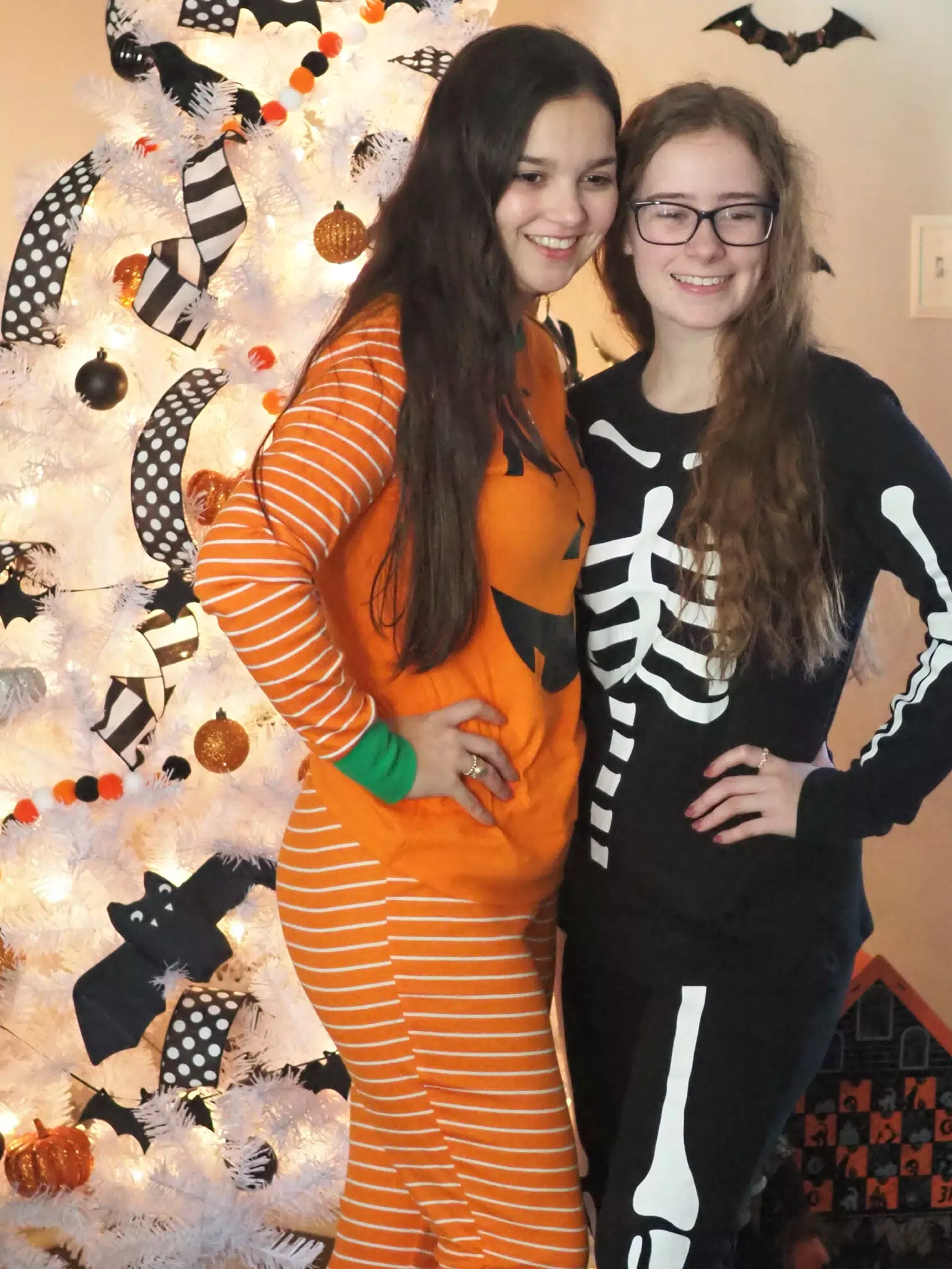Madeline & Emily w Dogs in Halloween Pajama Photoshoot