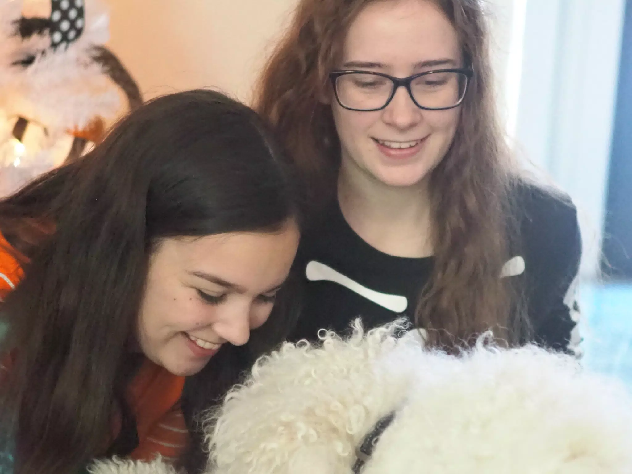 Madeline & Emily w Dogs in Halloween Pajama Photoshoot