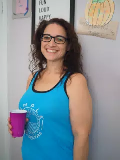 Dominica Smiling with Purple Solo Cup