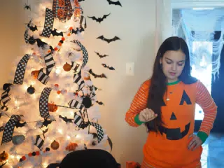 Madeline & Emily w Dogs in Halloween Pajama Photoshoot