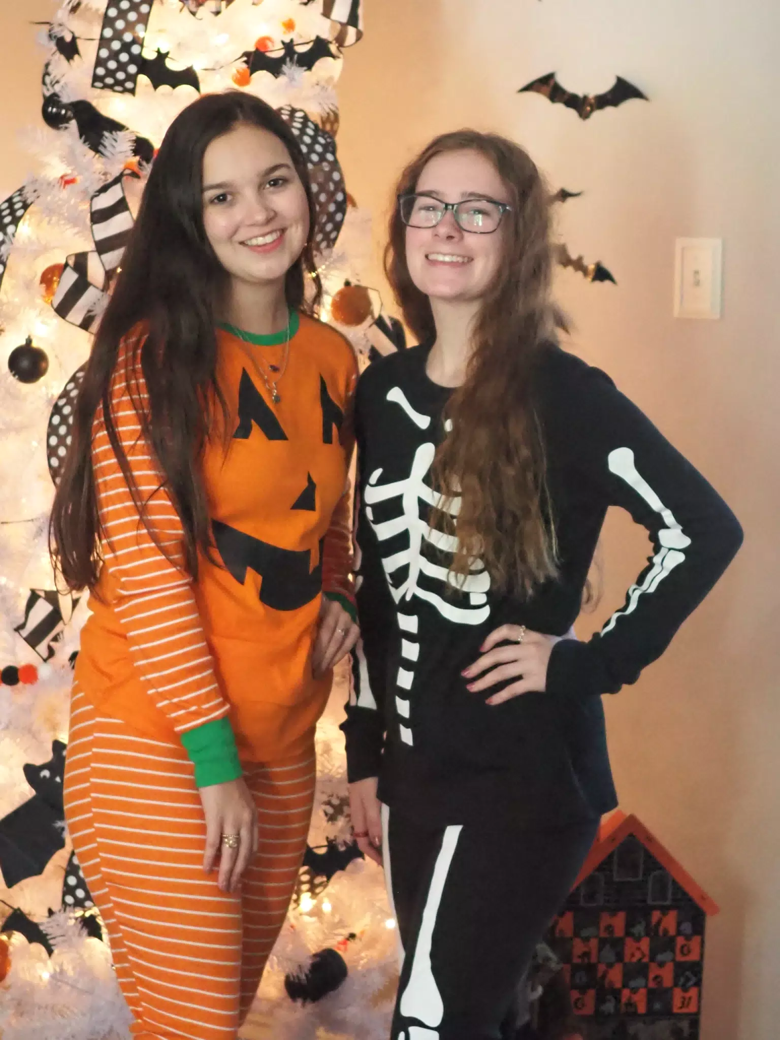 Madeline & Emily w Dogs in Halloween Pajama Photoshoot