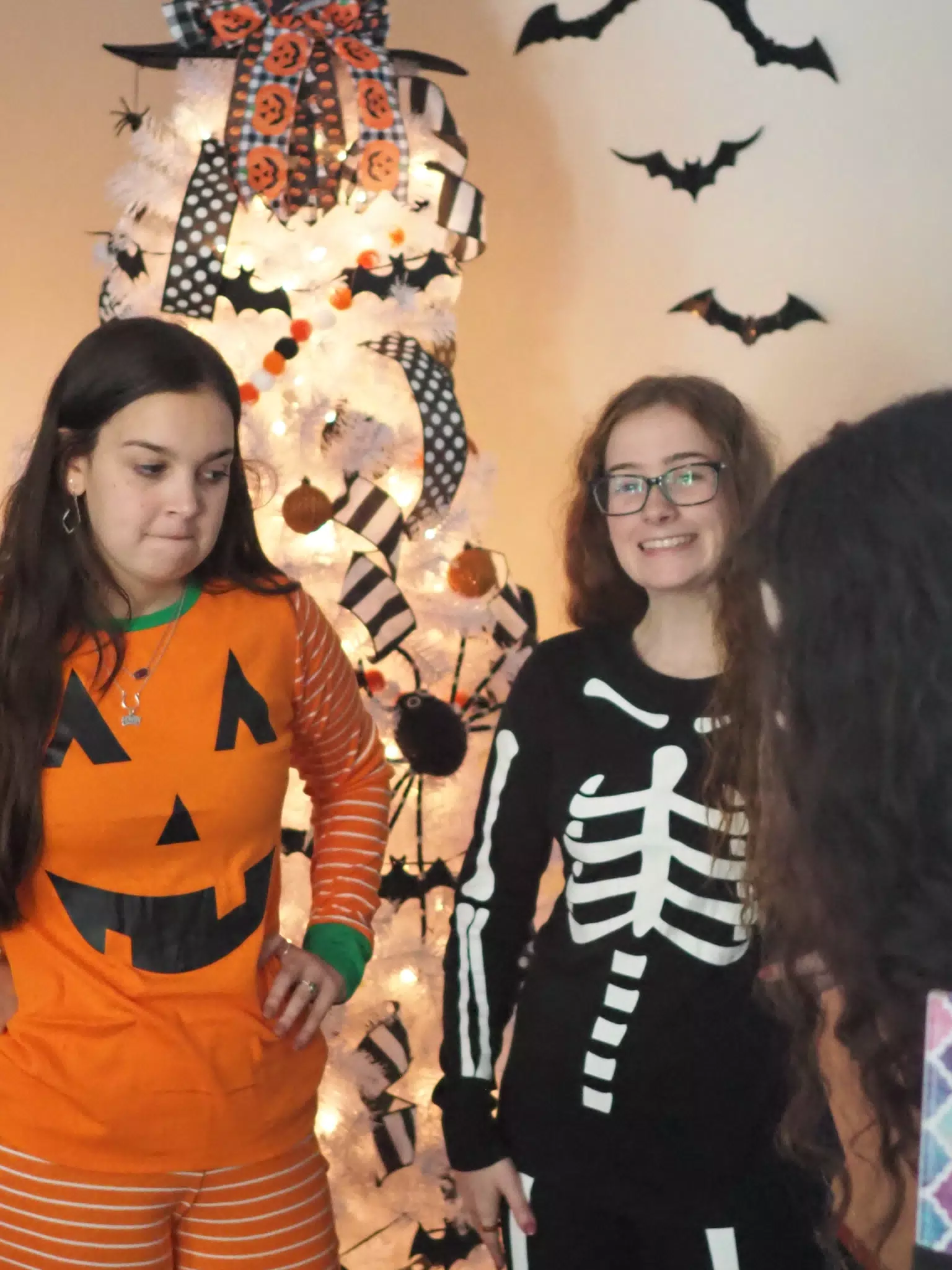 Madeline & Emily w Dogs in Halloween Pajama Photoshoot
