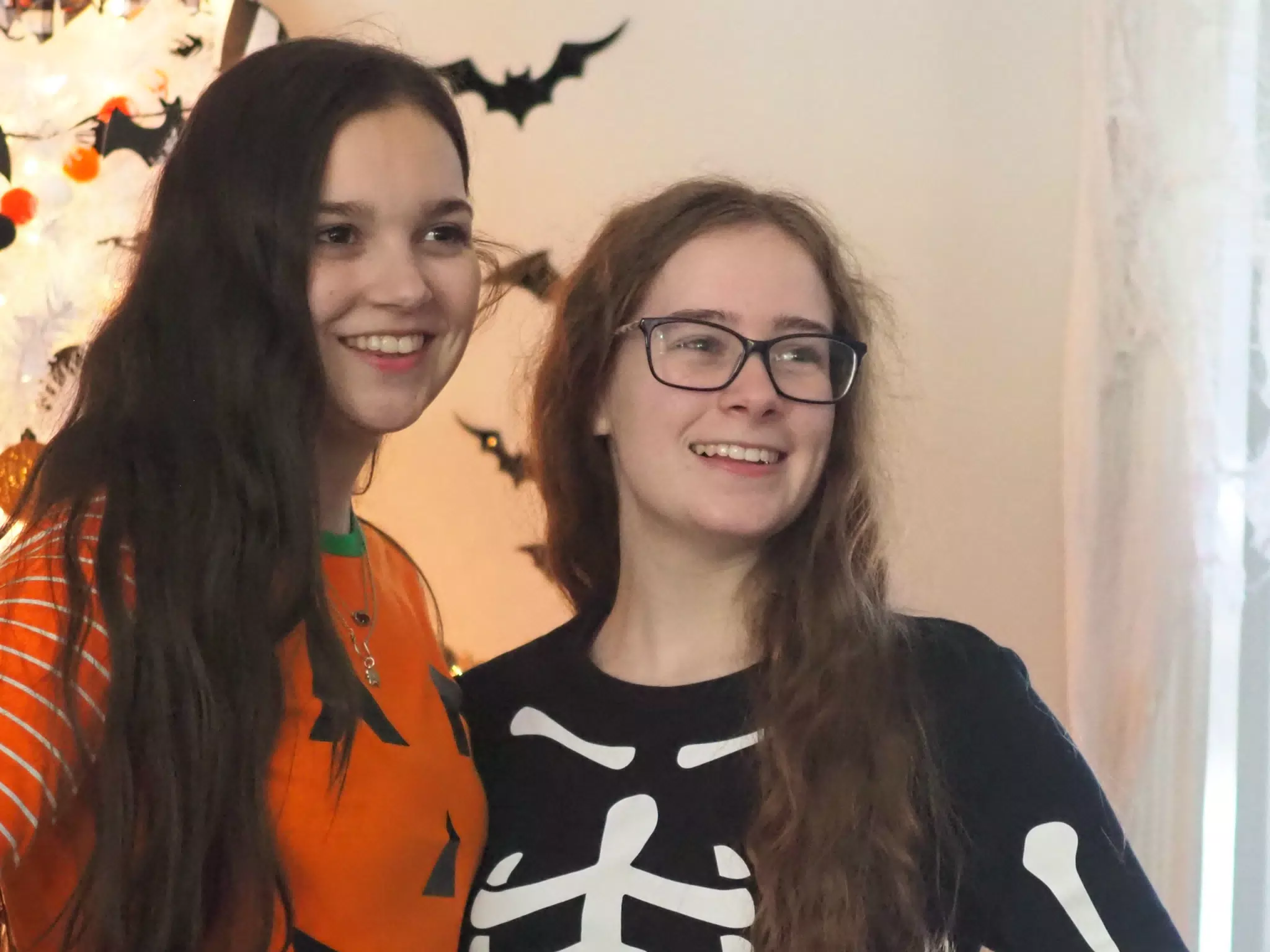Madeline & Emily w Dogs in Halloween Pajama Photoshoot