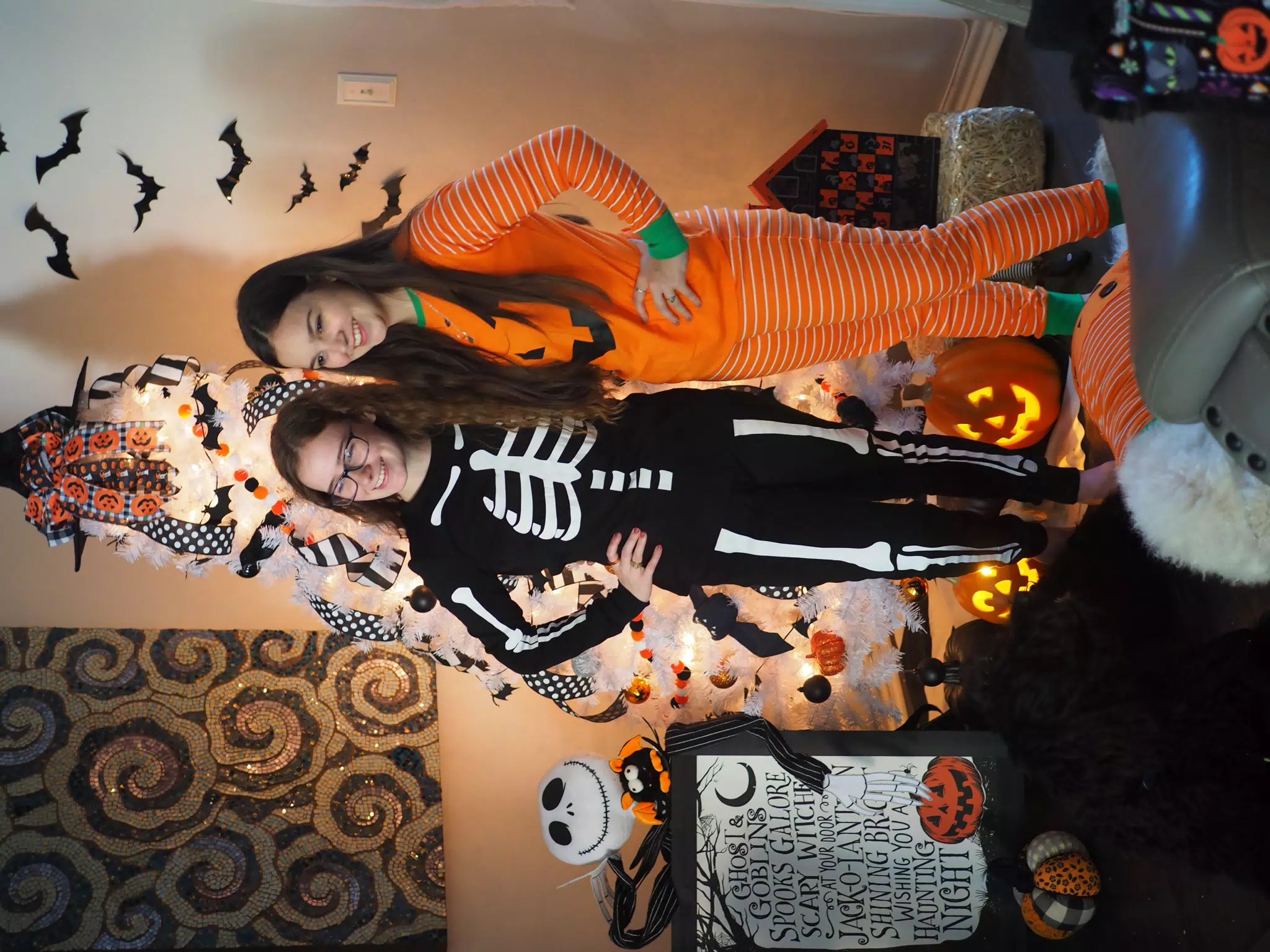 Madeline & Emily w Dogs in Halloween Pajama Photoshoot