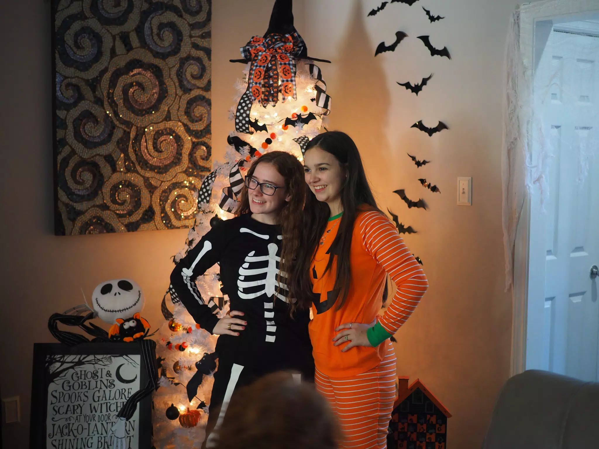 Madeline & Emily w Dogs in Halloween Pajama Photoshoot