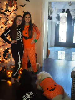 Madeline & Emily w Dogs in Halloween Pajama Photoshoot