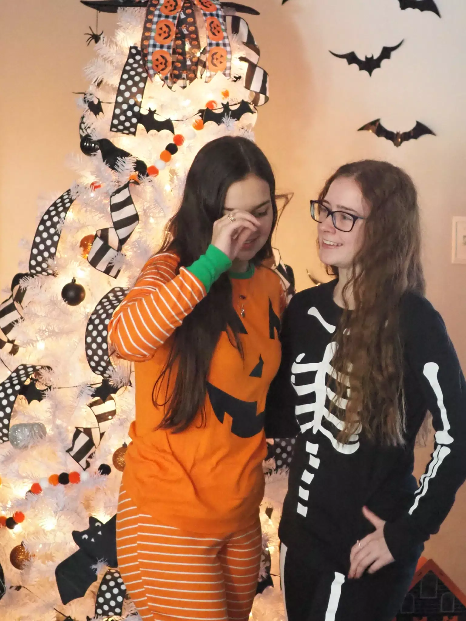 Madeline & Emily w Dogs in Halloween Pajama Photoshoot