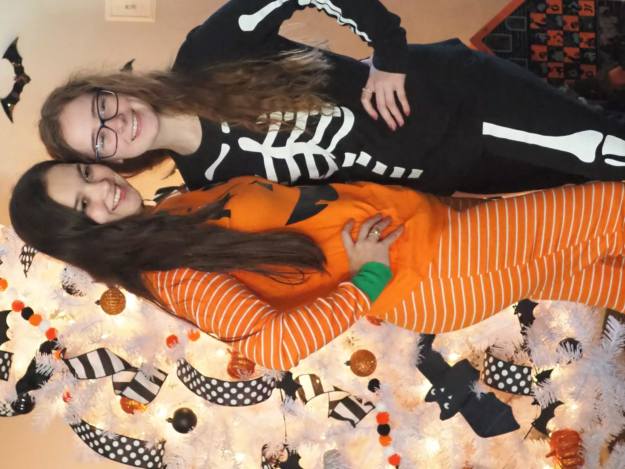 Madeline & Emily w Dogs in Halloween Pajama Photoshoot