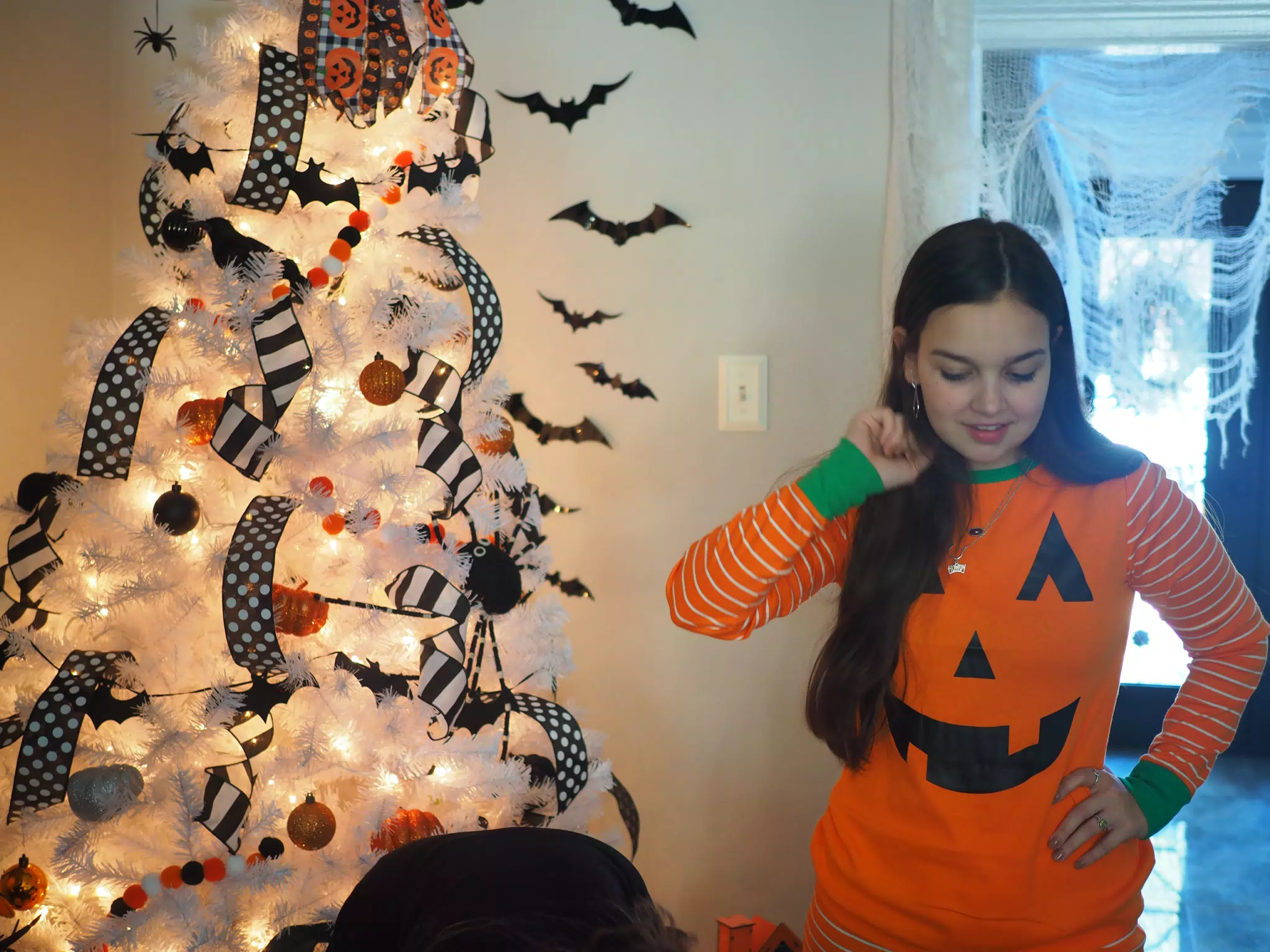 Madeline & Emily w Dogs in Halloween Pajama Photoshoot
