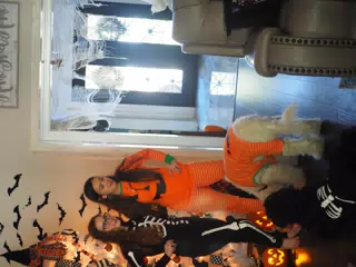 Madeline & Emily w Dogs in Halloween Pajama Photoshoot