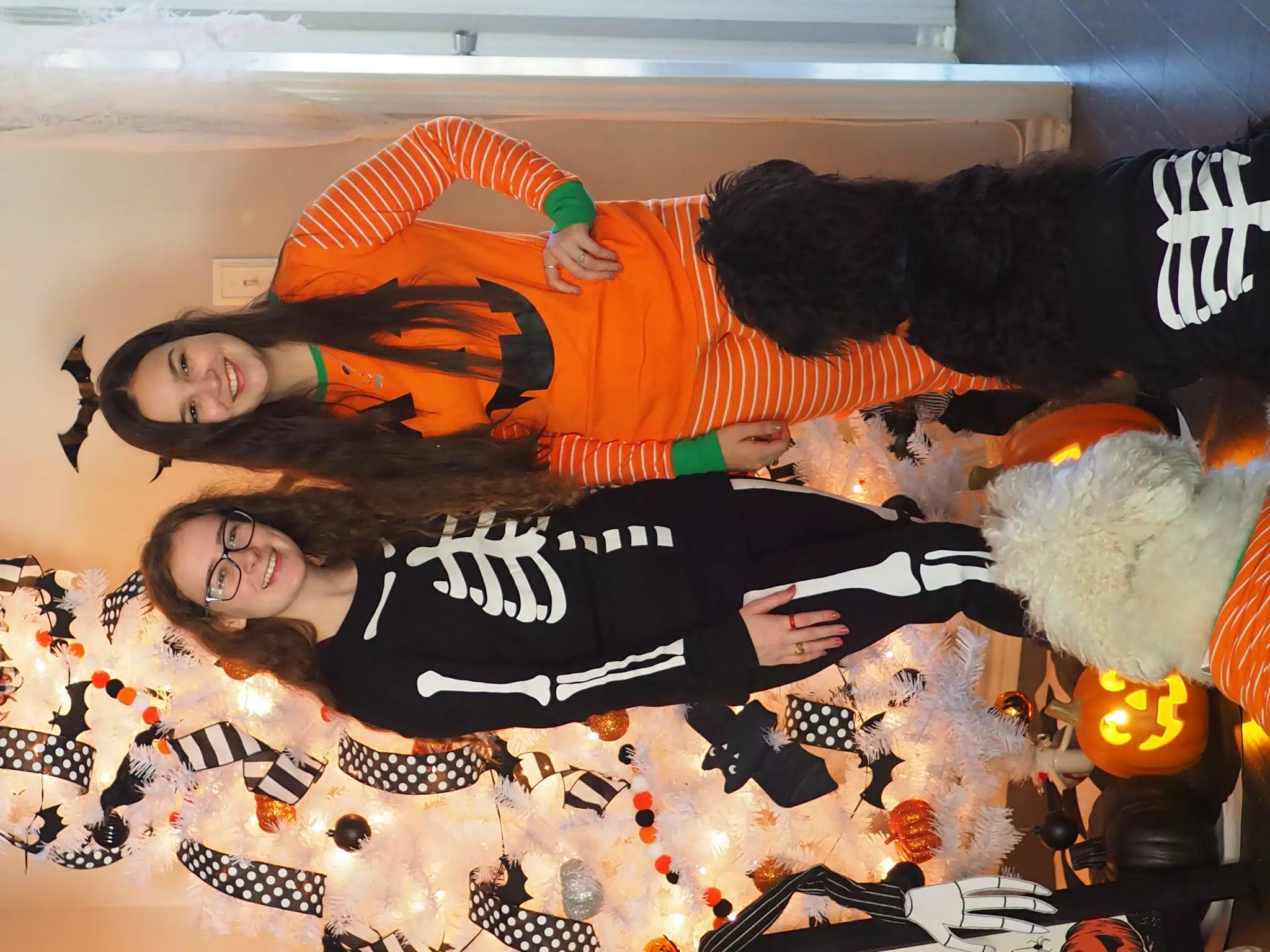 Madeline & Emily w Dogs in Halloween Pajama Photoshoot