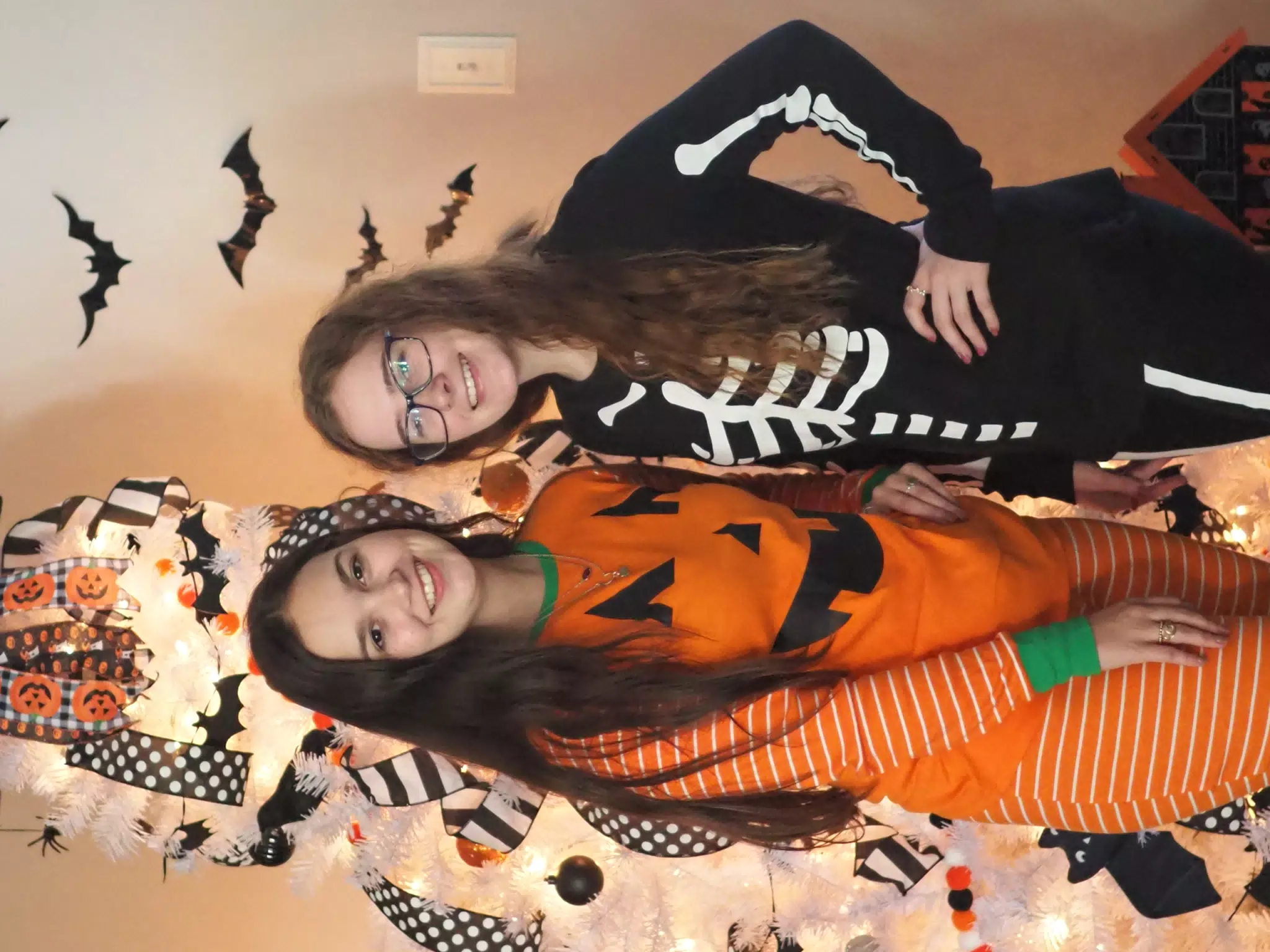 Madeline & Emily w Dogs in Halloween Pajama Photoshoot