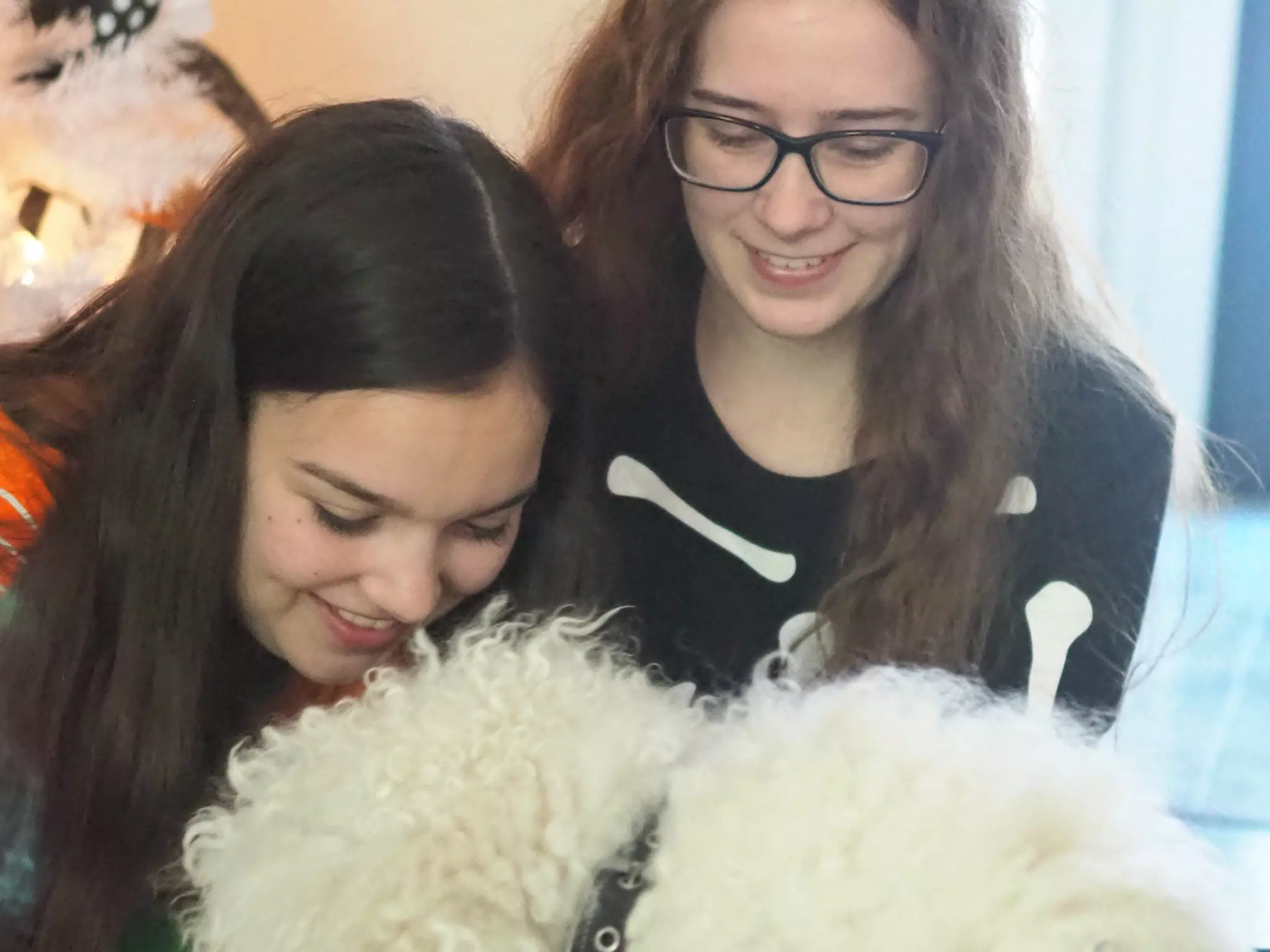 Madeline & Emily w Dogs in Halloween Pajama Photoshoot