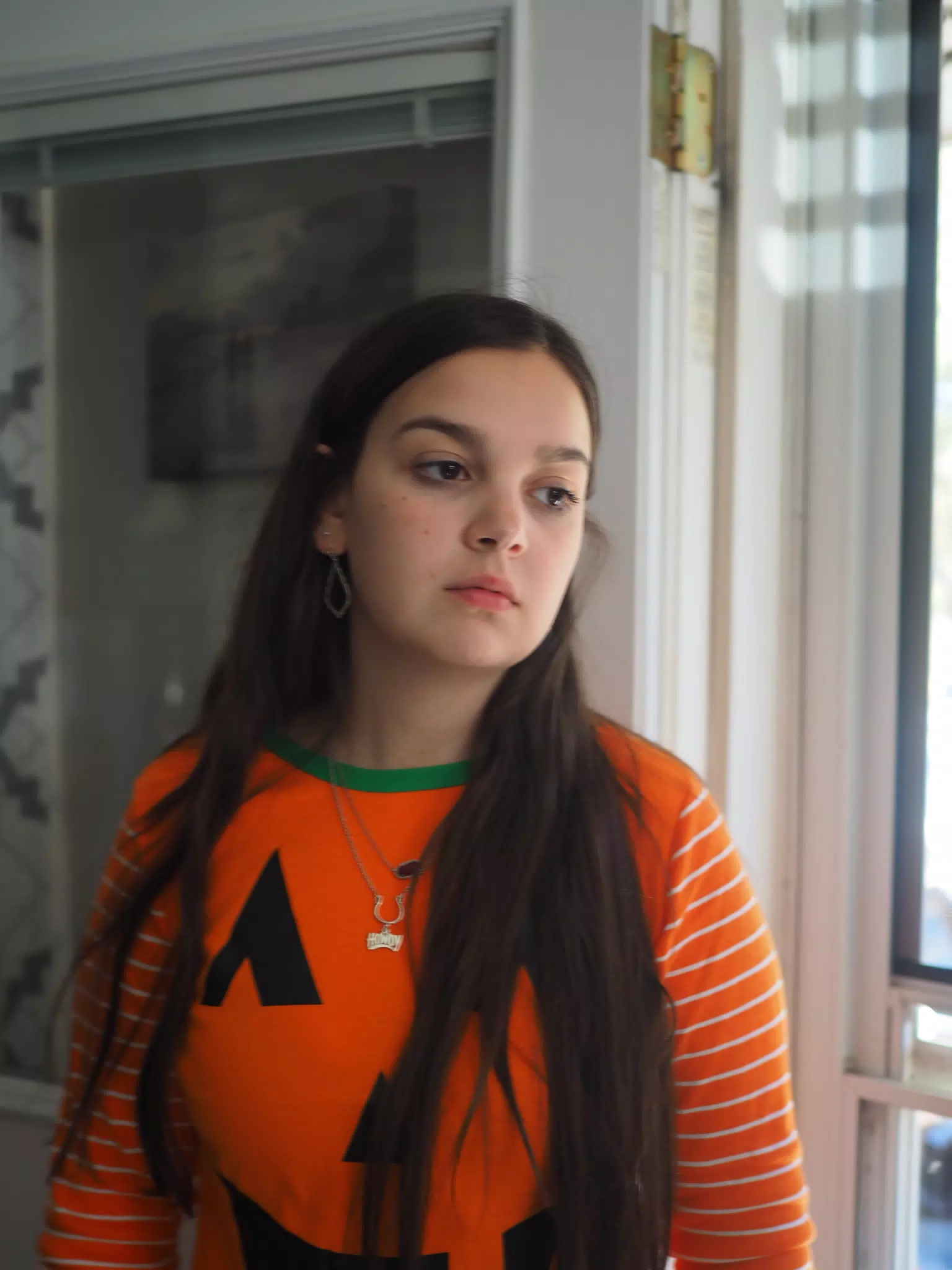 Emily in Pumpkin Pajamas with Natural Light